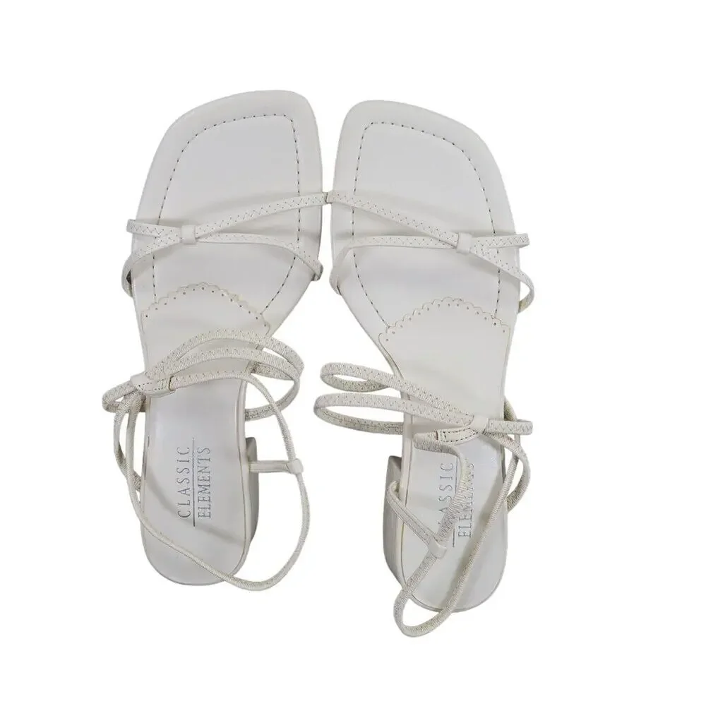 Classic Elements Shoes Womens 6 Sandal Pumps Strappy White Blcok Heel Fashion